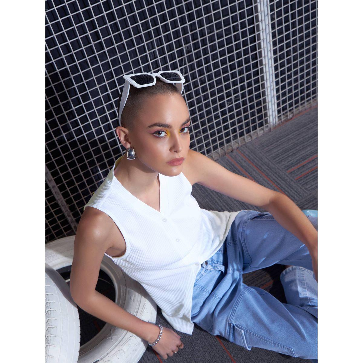 Sassafras X Styli  Rib Front Button Sleeveless Top-women-clothing-shirtsandblouses-blouses-image-2