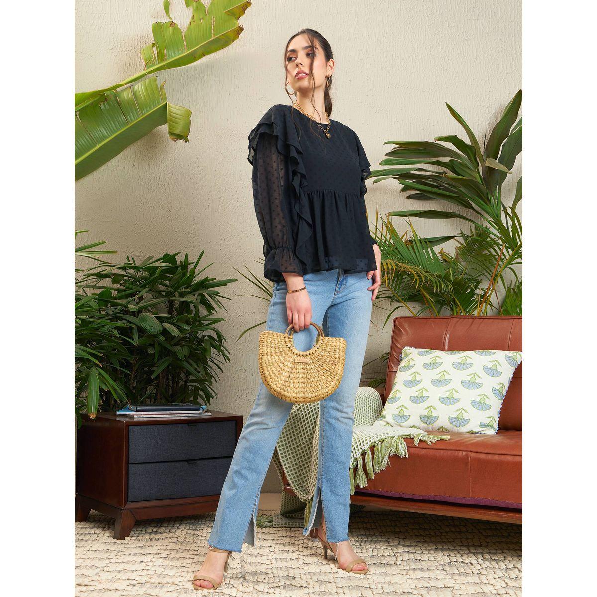 بلوزة بيبلوم بخيوط دوبي وتفاصيل كشكش ساسافراس × ستايلي-women-clothing-shirtsandblouses-blouses-image-2