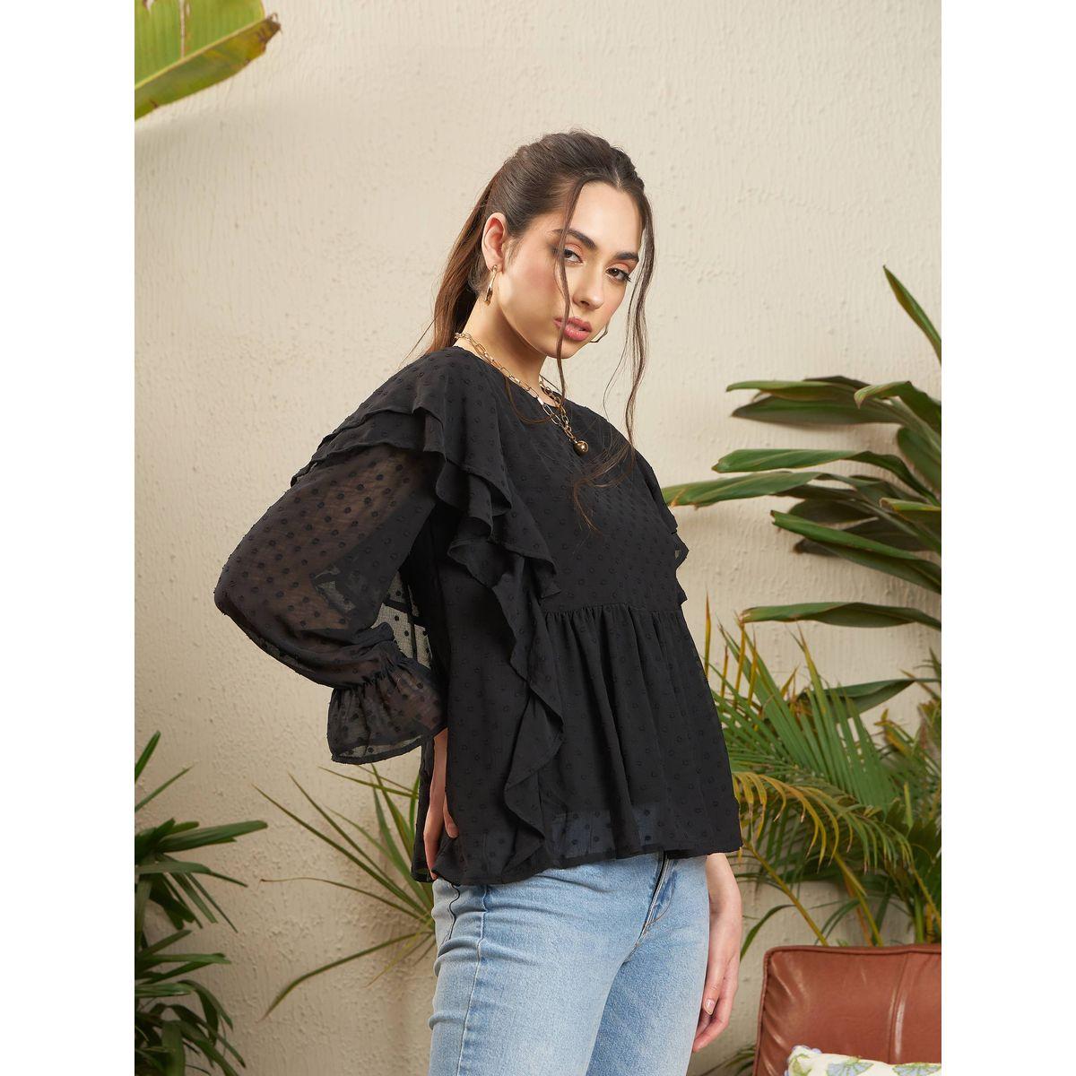 بلوزة بيبلوم بخيوط دوبي وتفاصيل كشكش ساسافراس × ستايلي-women-clothing-shirtsandblouses-blouses-image-3
