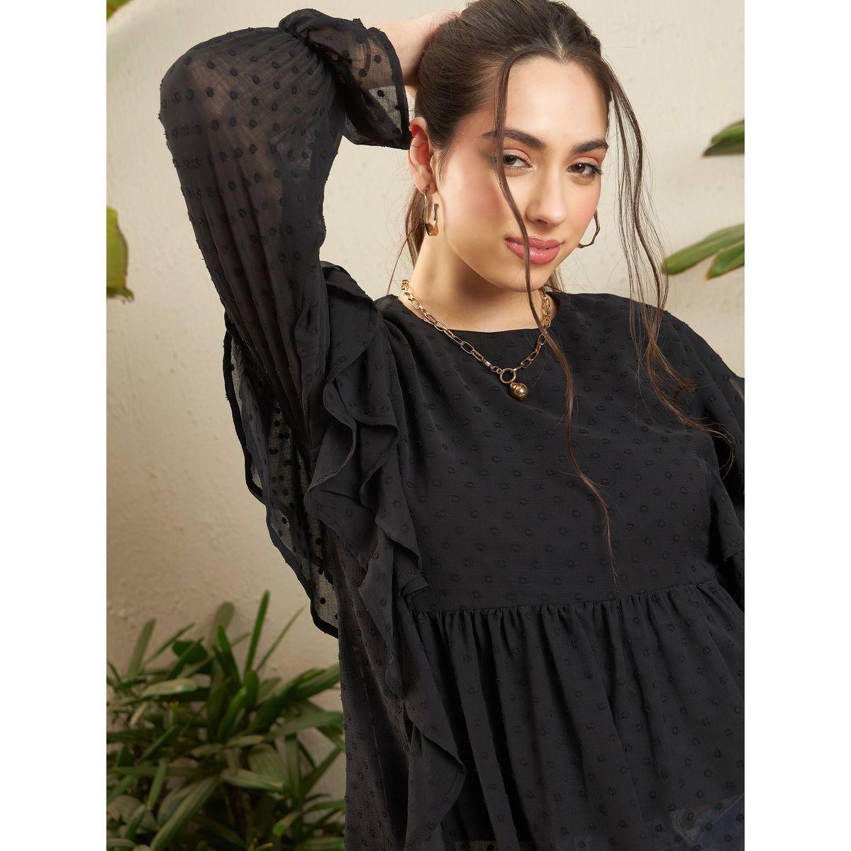 بلوزة بيبلوم بخيوط دوبي وتفاصيل كشكش ساسافراس × ستايلي-women-clothing-shirtsandblouses-blouses-image-4