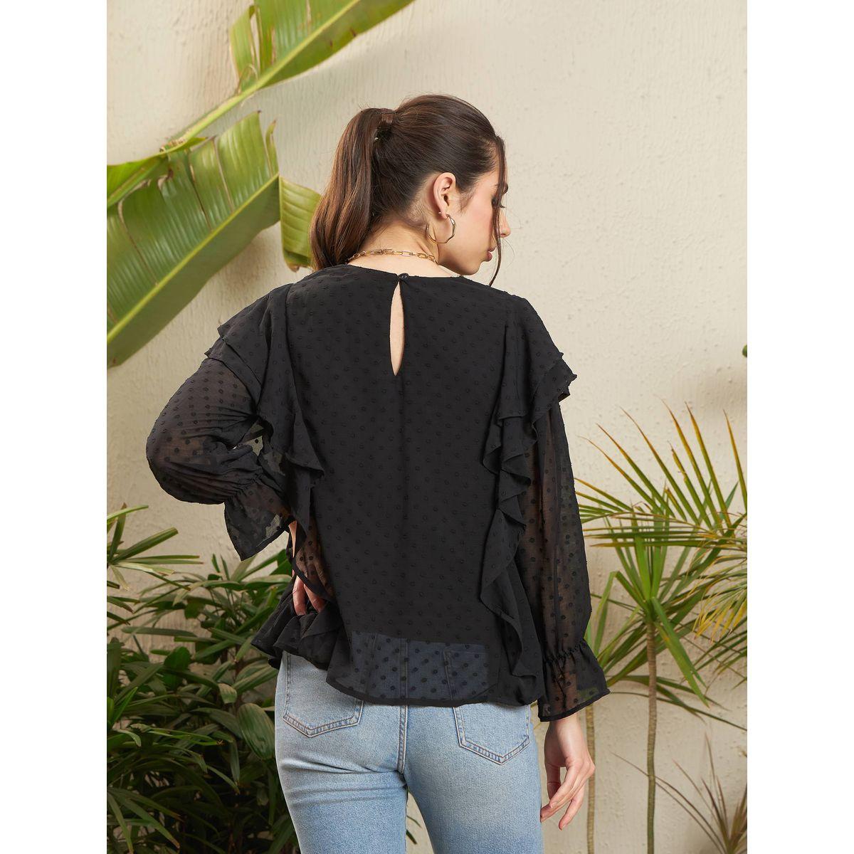 بلوزة بيبلوم بخيوط دوبي وتفاصيل كشكش ساسافراس × ستايلي-women-clothing-shirtsandblouses-blouses-image-5