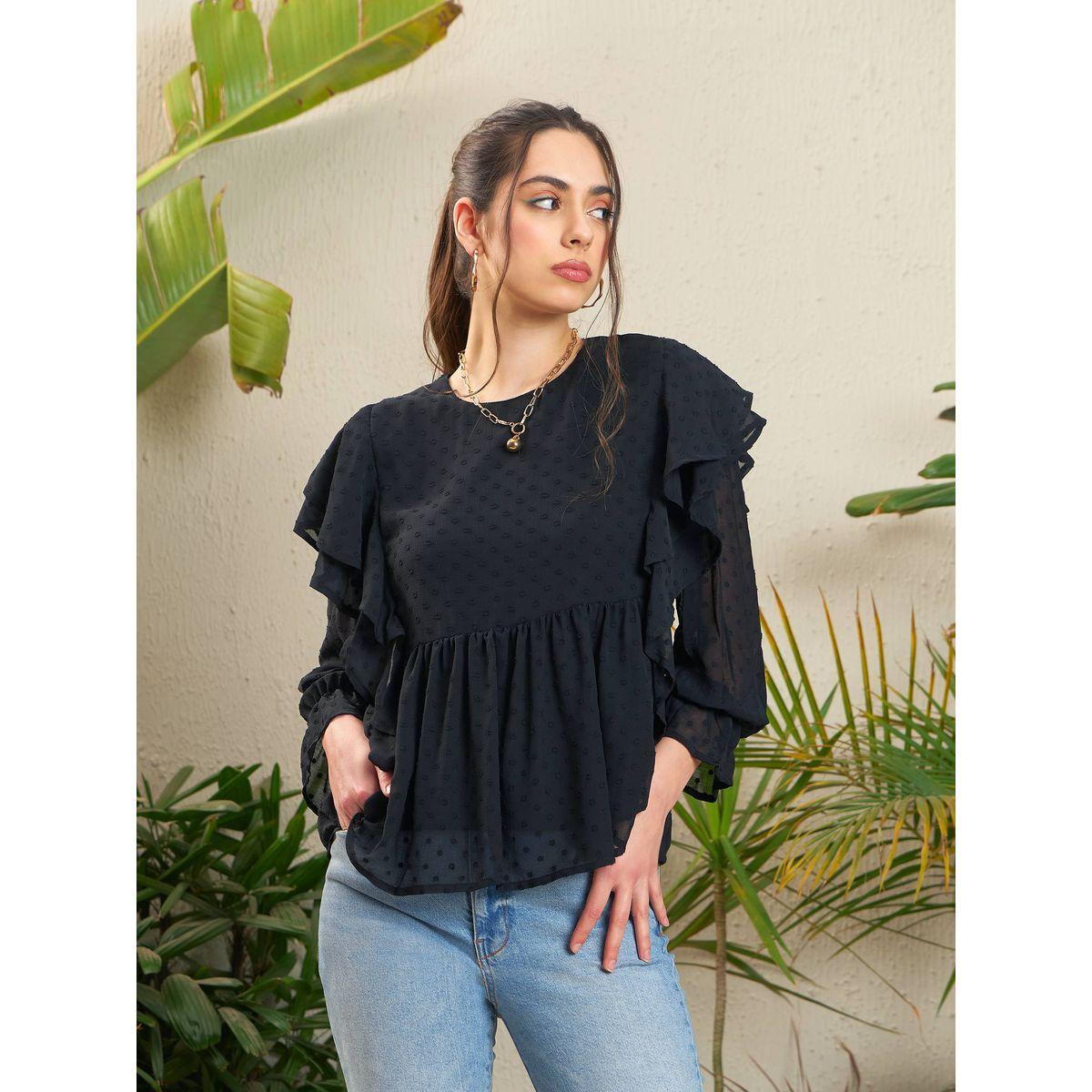 بلوزة بيبلوم بخيوط دوبي وتفاصيل كشكش ساسافراس × ستايلي-women-clothing-shirtsandblouses-blouses-image-6