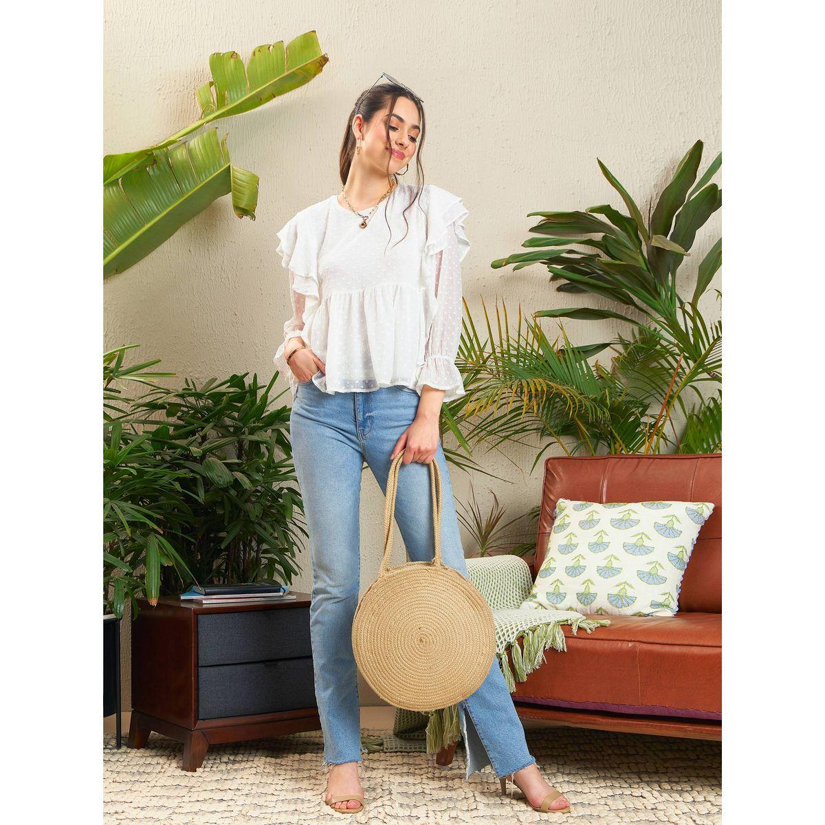 بلوزة بيبلوم بخيوط دوبي وتفاصيل كشكش ساسافراس × ستايلي-women-clothing-shirtsandblouses-blouses-image-2