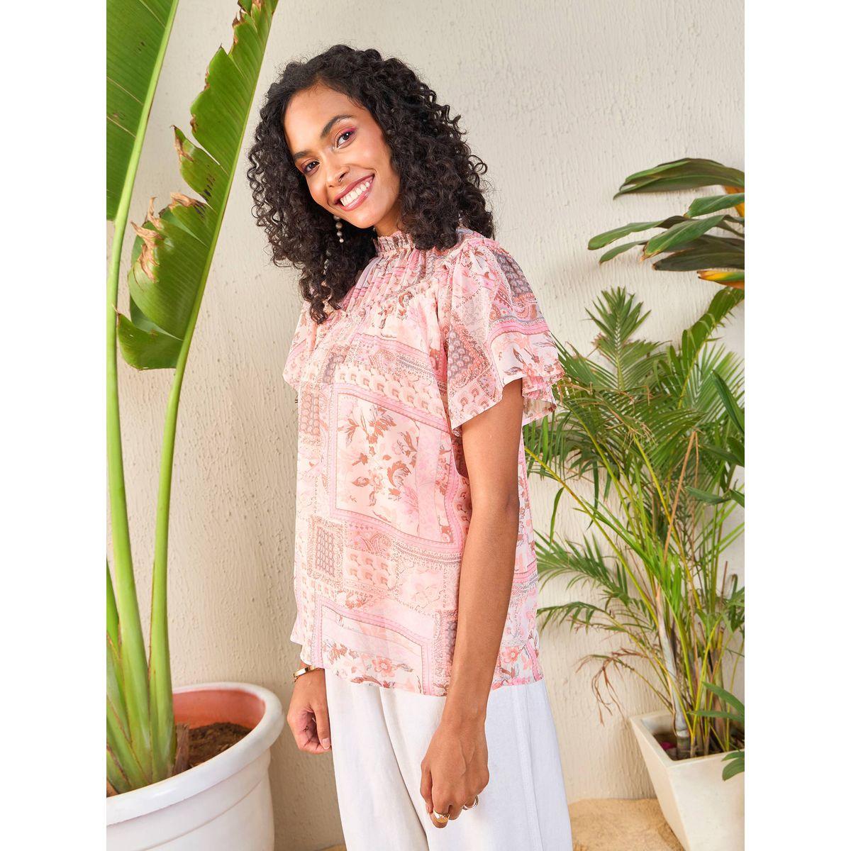 Sassafras X Styli  Patchwork Print Frill Neck Top-women-clothing-shirtsandblouses-blouses-image-3