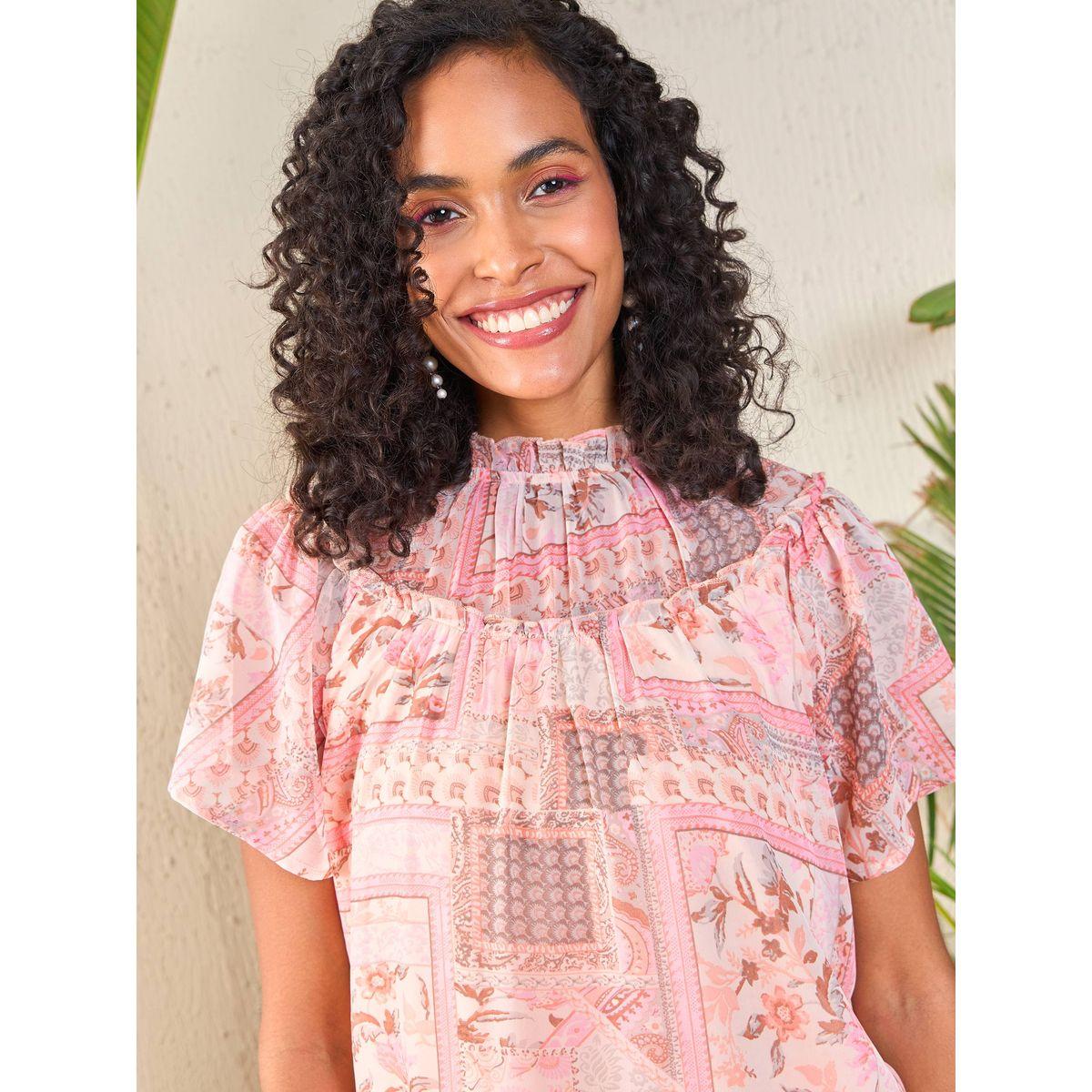 Sassafras X Styli  Patchwork Print Frill Neck Top-women-clothing-shirtsandblouses-blouses-image-4