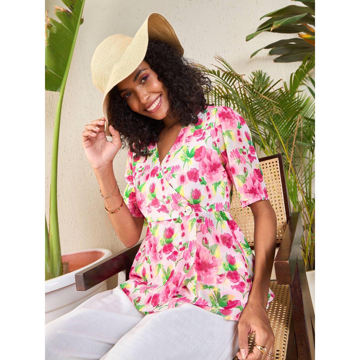 بلوزة بيبلوم بطبعة زهور ونمط لف ساسافراس × ستايلي-women-clothing-shirtsandblouses-blouses-image-1