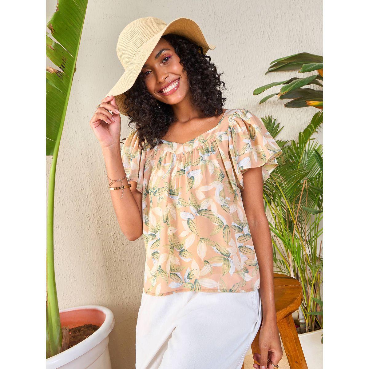 بلوزة مطبعة بزهور مع ياقة بشكل قلب ساسافراس × ستايلي-women-clothing-shirtsandblouses-blouses-image-1
