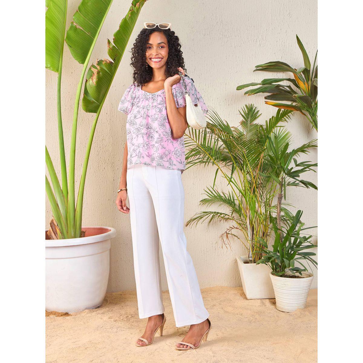 بلوزة مطبعة بزهور مع ياقة بشكل قلب ساسافراس × ستايلي-women-clothing-shirtsandblouses-blouses-image-2