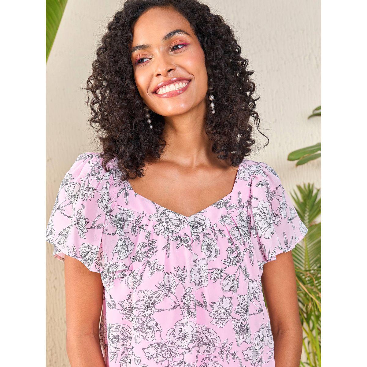 بلوزة مطبعة بزهور مع ياقة بشكل قلب ساسافراس × ستايلي-women-clothing-shirtsandblouses-blouses-image-4
