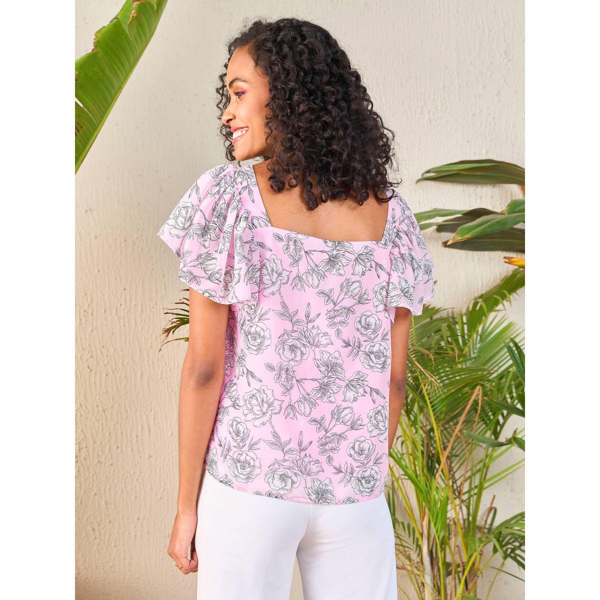بلوزة مطبعة بزهور مع ياقة بشكل قلب ساسافراس × ستايلي-women-clothing-shirtsandblouses-blouses-image-5