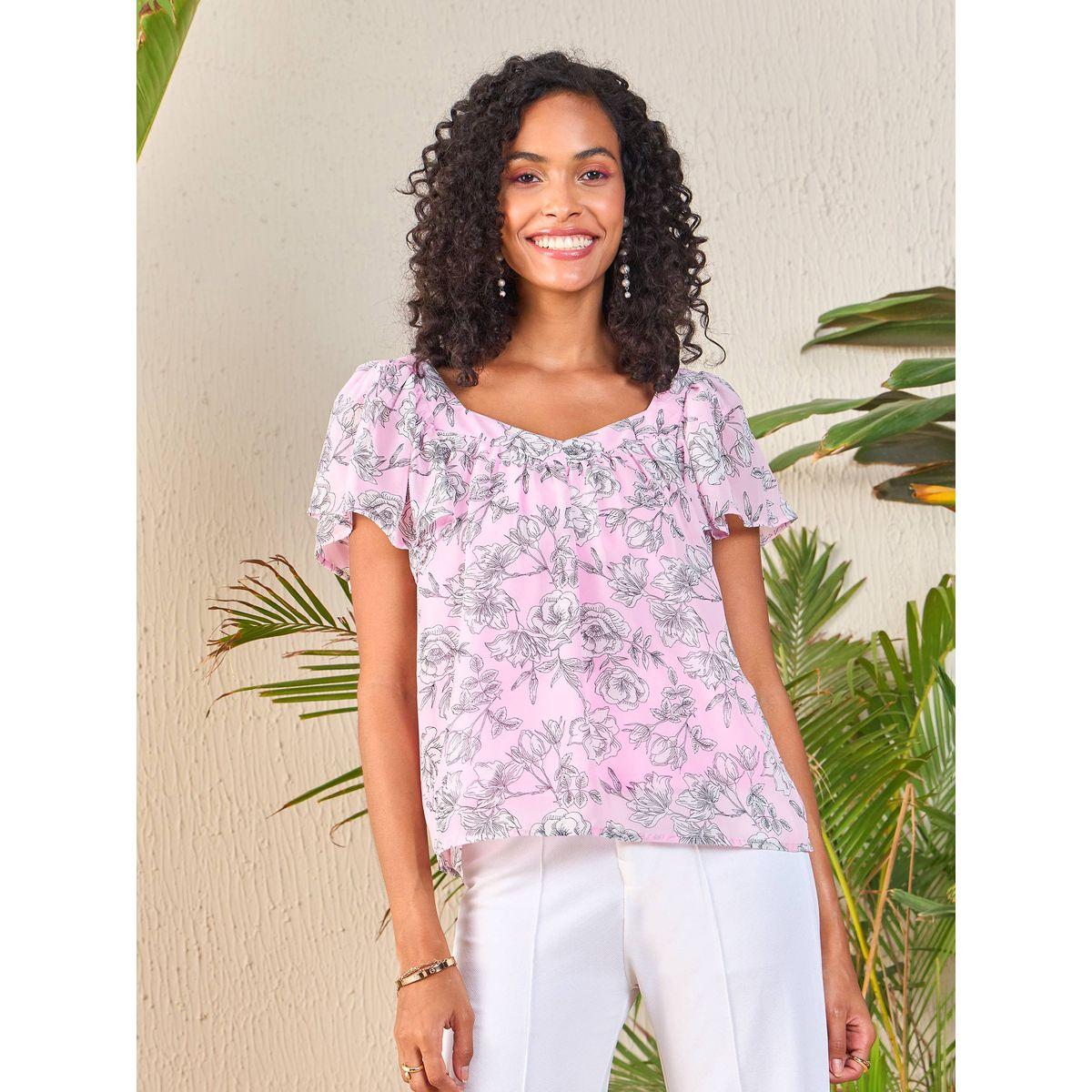 بلوزة مطبعة بزهور مع ياقة بشكل قلب ساسافراس × ستايلي-women-clothing-shirtsandblouses-blouses-image-6