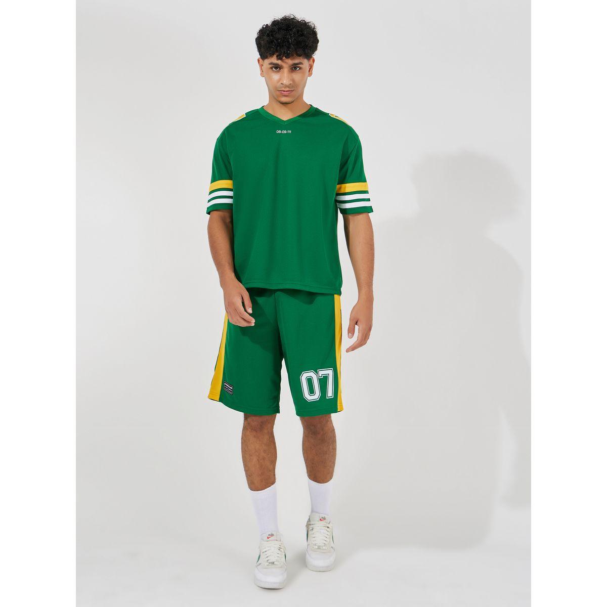 Styli Printed Oversized Varsity V Neck T-Shirt & Shorts Co-Ords-men-clothing-coordsets-image-2