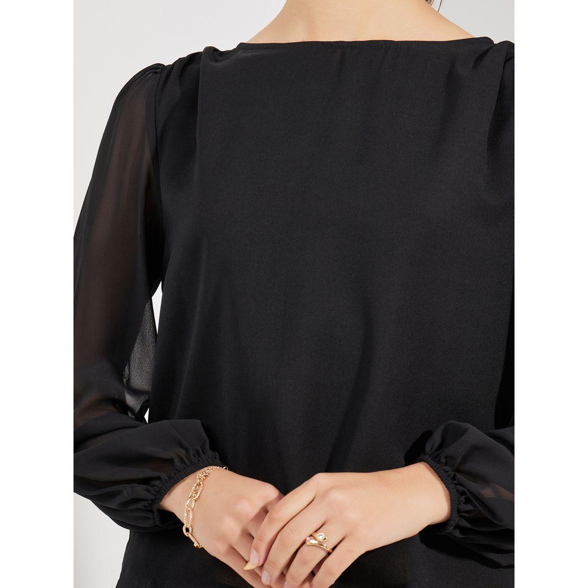 Styli Boat Neck Chiffon Blouse with Volume Sleeves-women-clothing-shirtsandblouses-blouses-image-4