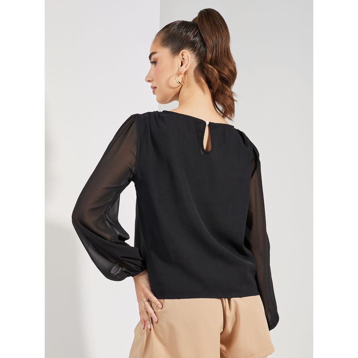 Styli Boat Neck Chiffon Blouse with Volume Sleeves-women-clothing-shirtsandblouses-blouses-image-5