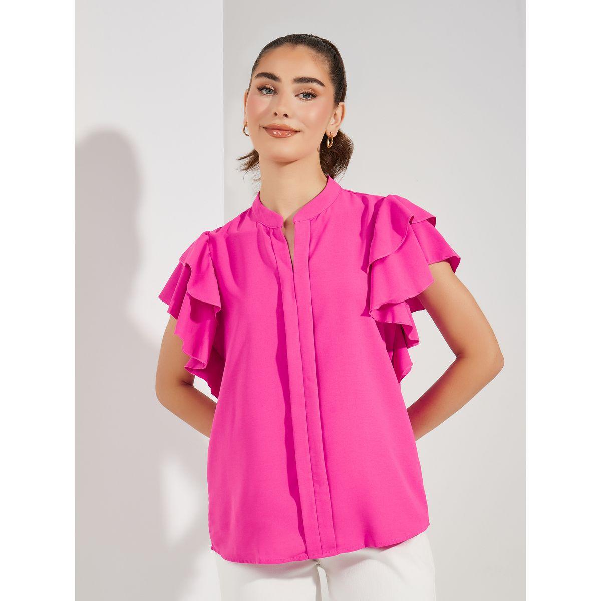 Styli Solid Ruffled Sleeves Regular Fit Blouse-women-clothing-shirtsandblouses-blouses-image-2