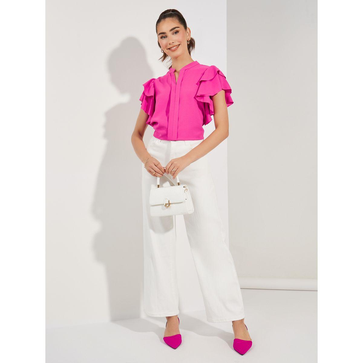 Styli Solid Ruffled Sleeves Regular Fit Blouse-women-clothing-shirtsandblouses-blouses-image-3