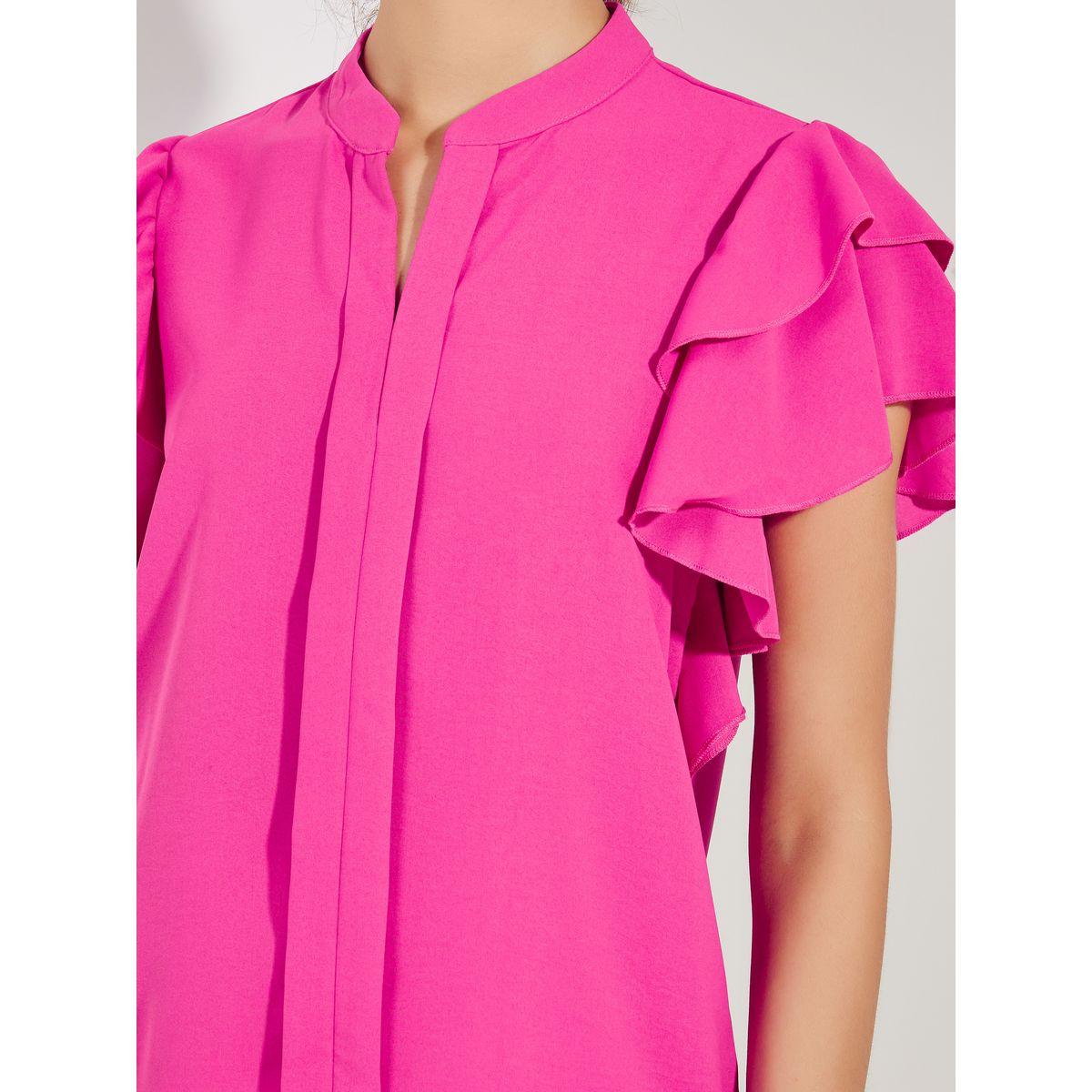 بلوزة سادة بقصة عادية واكمام كشكش-women-clothing-shirtsandblouses-blouses-image-4
