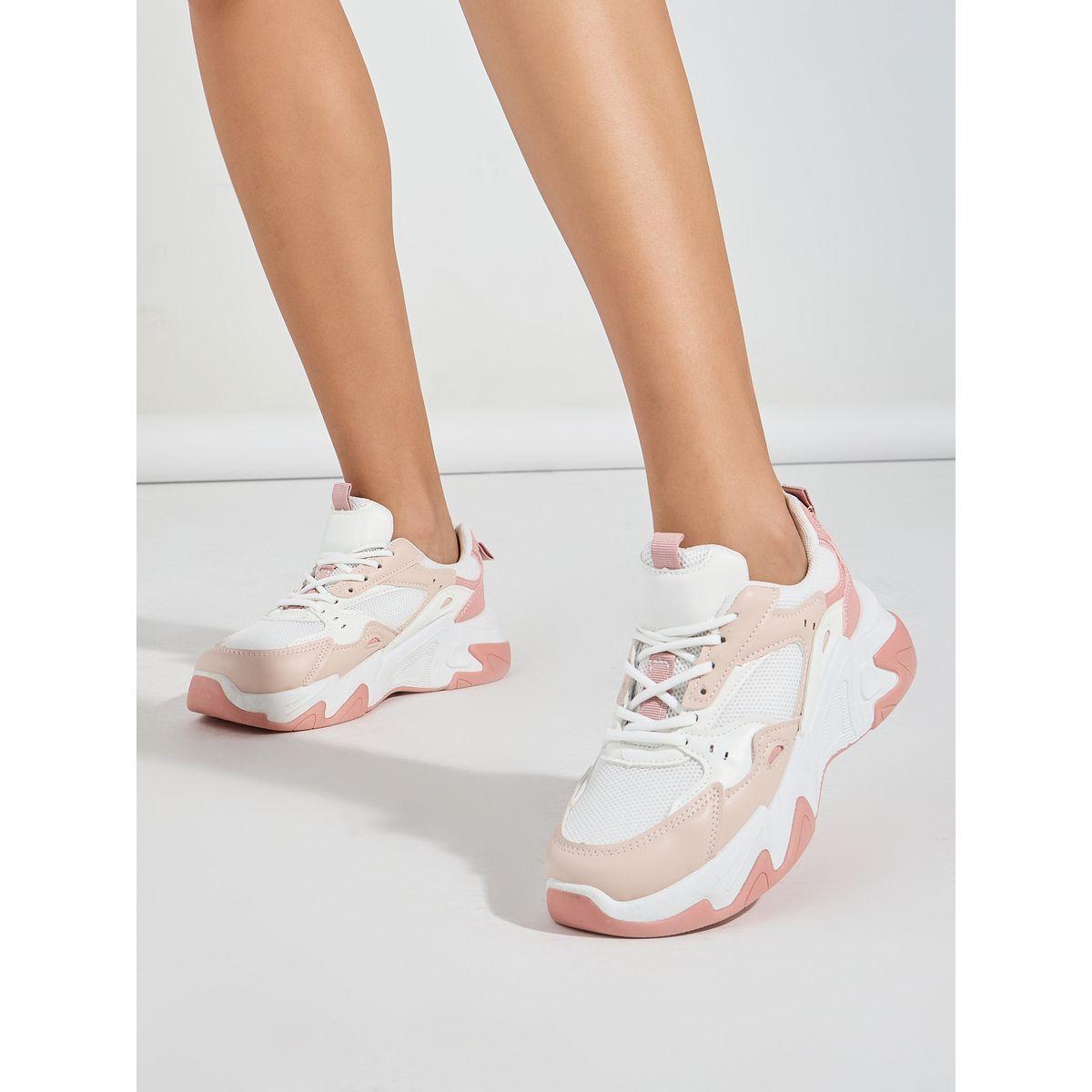 Styli Contrast Panel Lace Up Chunky Sneakers-women-shoes-sneakers-image-1