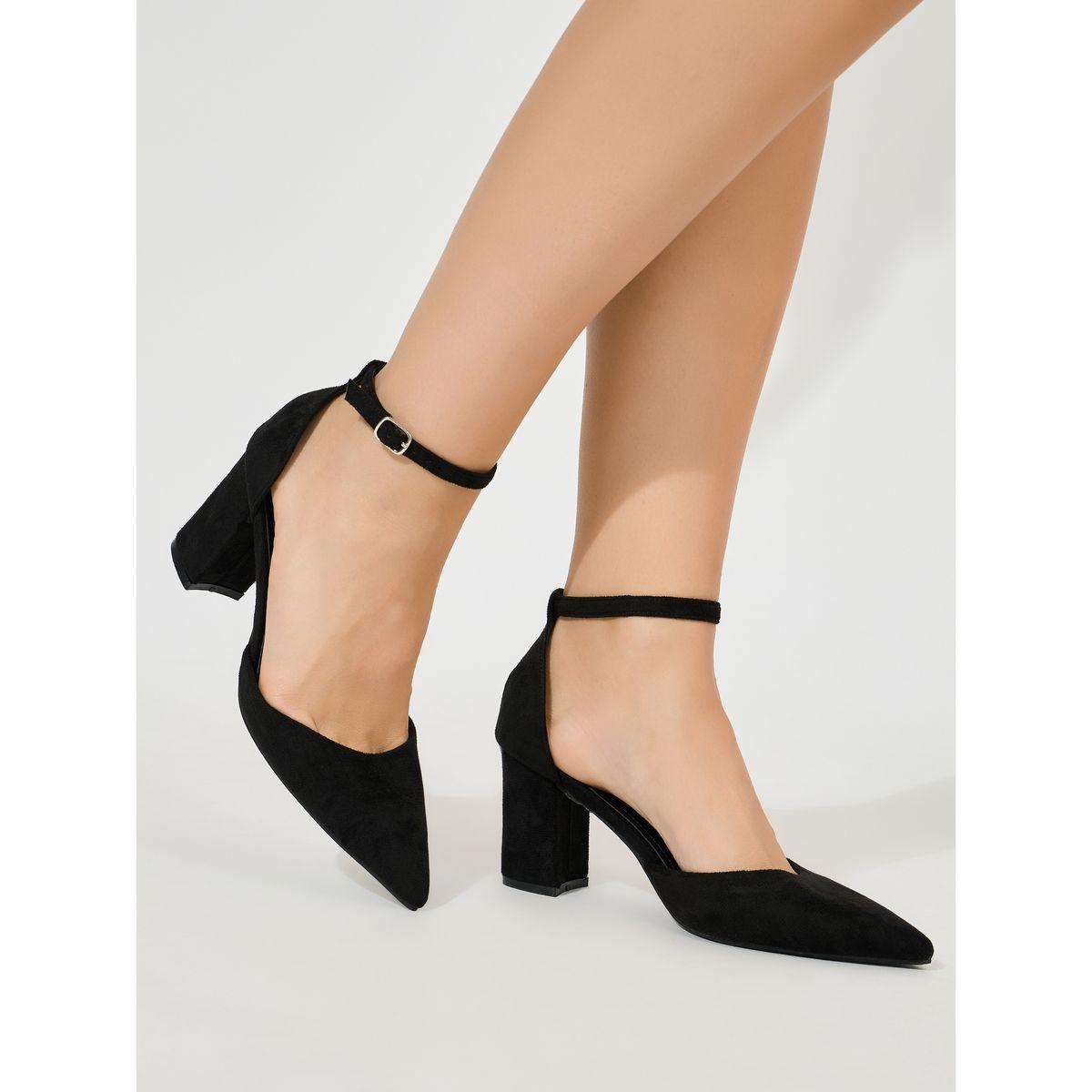 حذاء بامب سادة بكعب سميك واربطة كاحل-women-shoes-heels-image-1