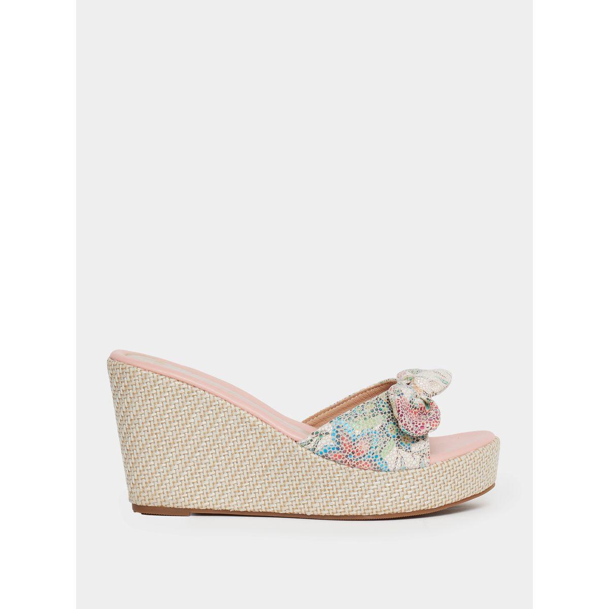 Styli Printed Bow Design Wedge Sandals-women-shoes-heels-image-1
