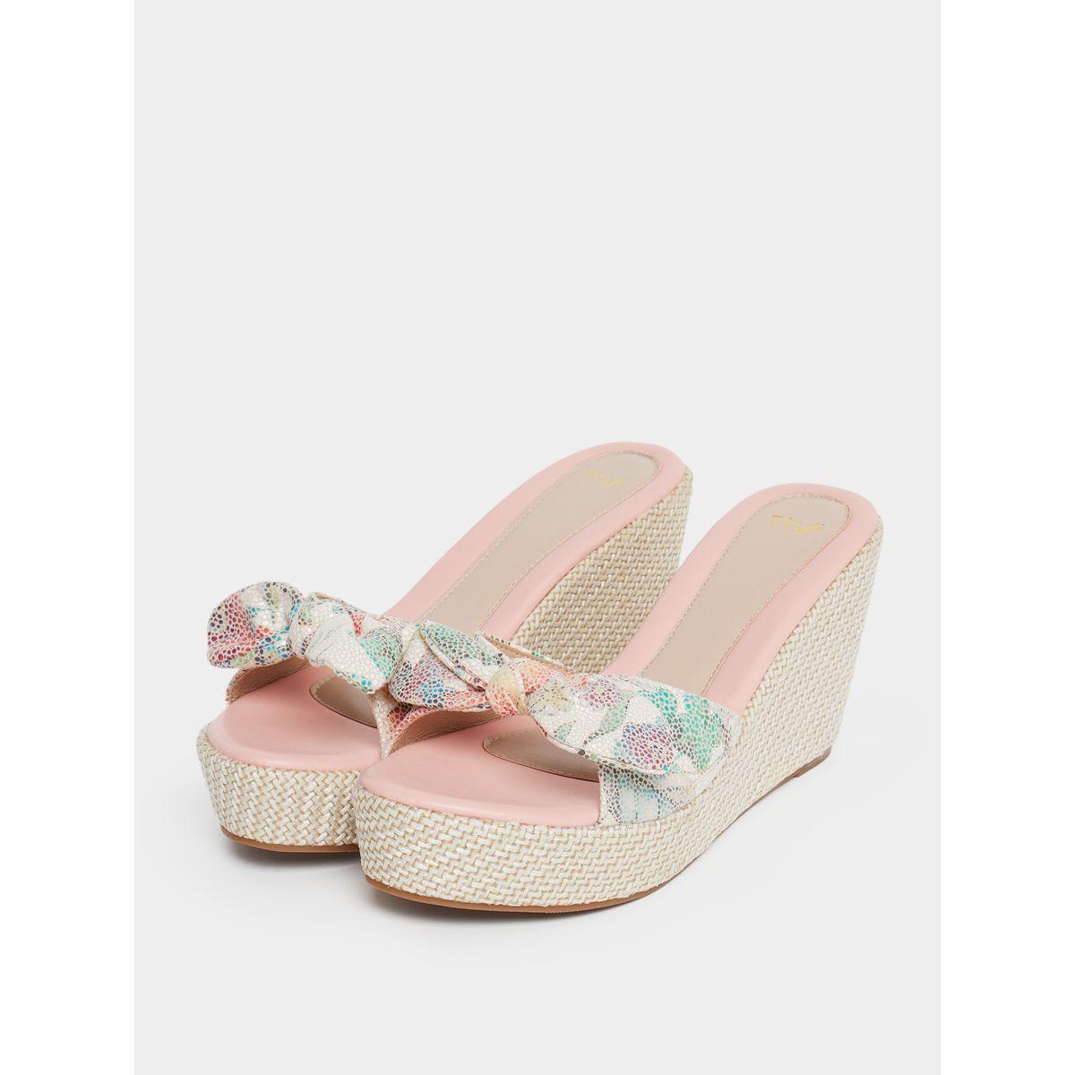 Styli Printed Bow Design Wedge Sandals-women-shoes-heels-image-2