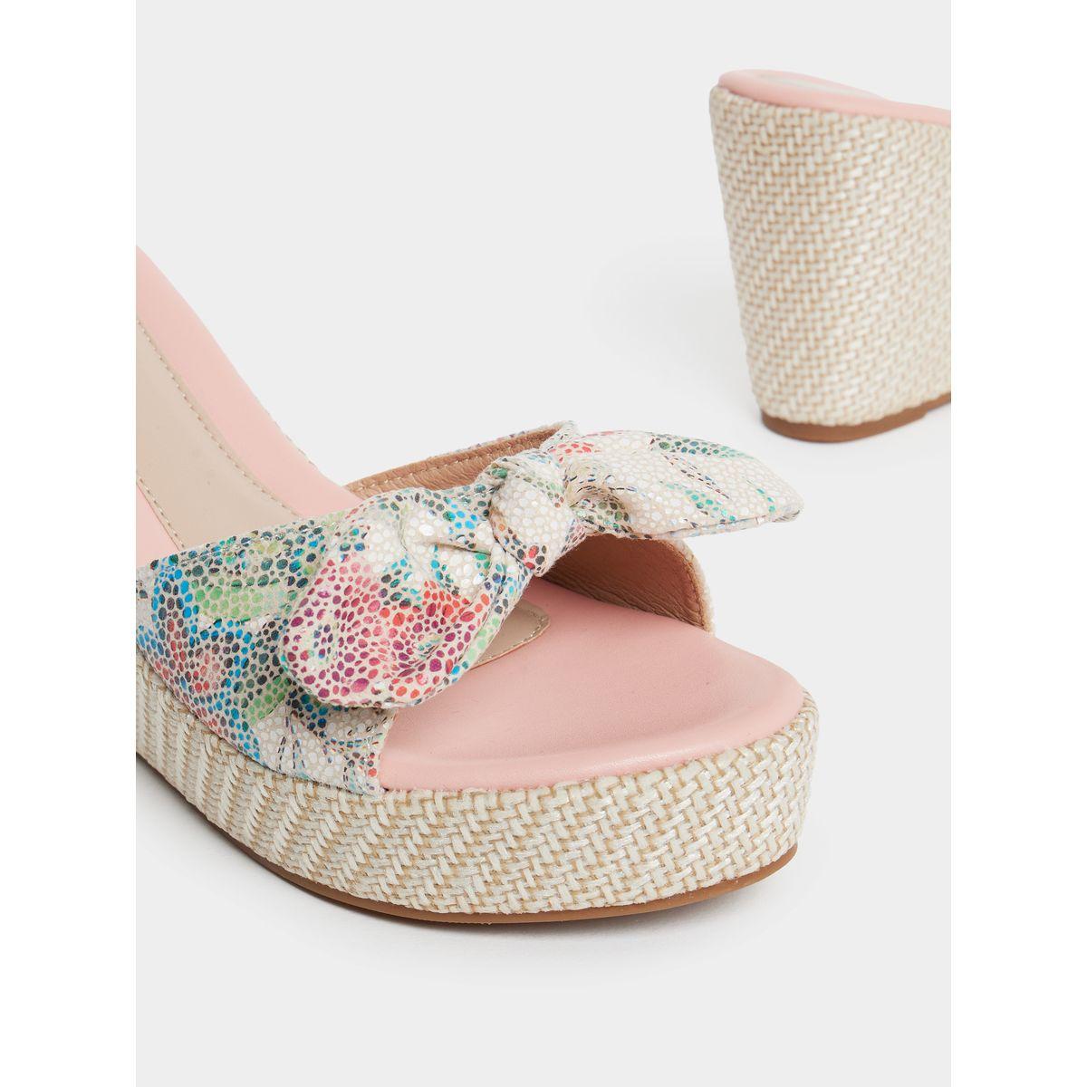 Styli Printed Bow Design Wedge Sandals-women-shoes-heels-image-3