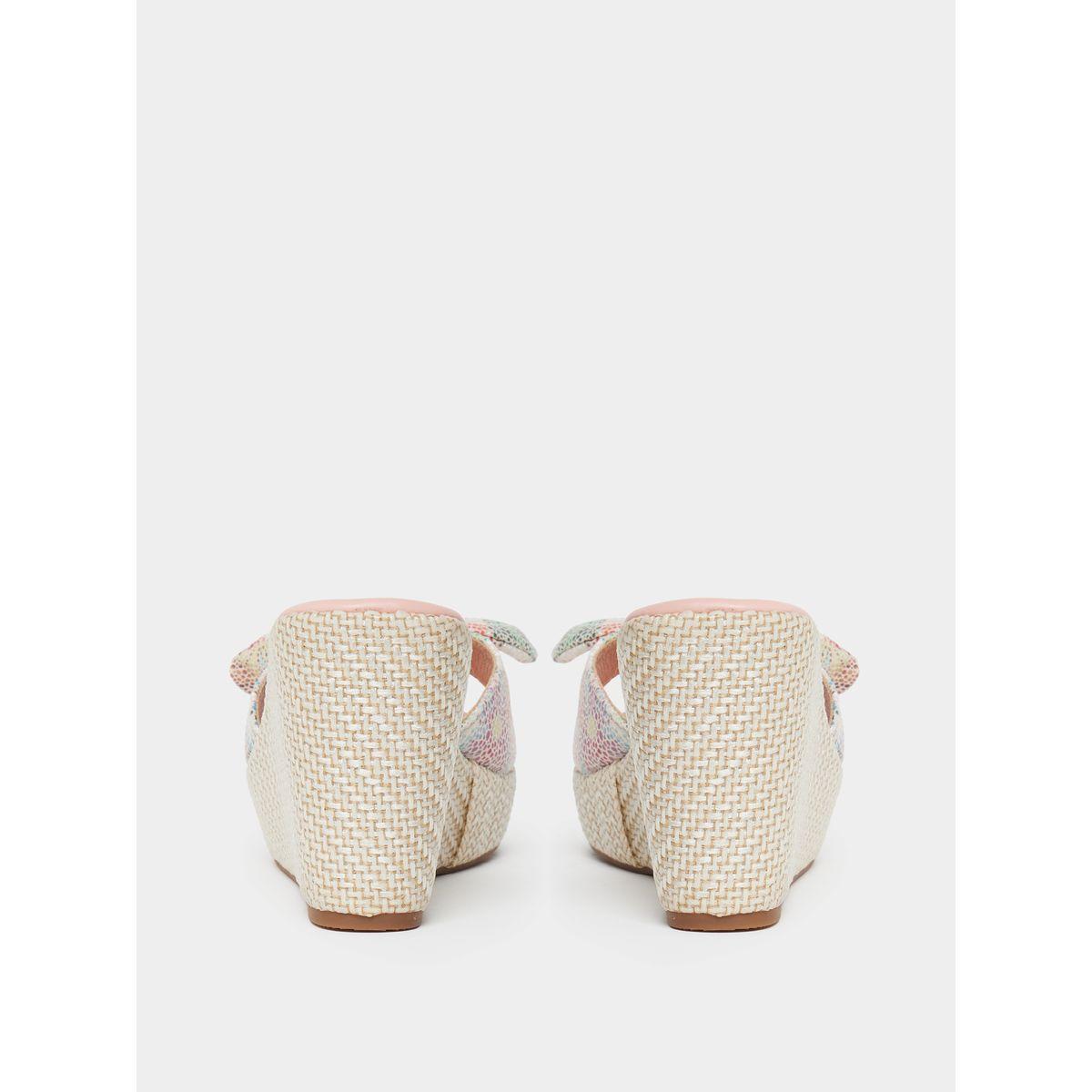Styli Printed Bow Design Wedge Sandals-women-shoes-heels-image-4