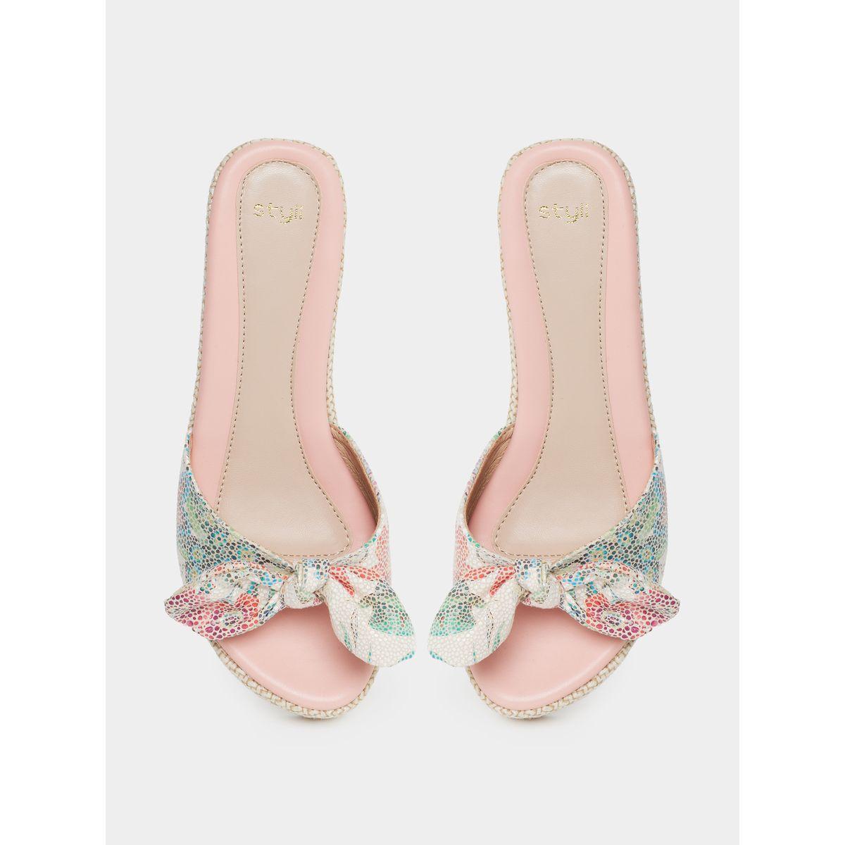 Styli Printed Bow Design Wedge Sandals-women-shoes-heels-image-5