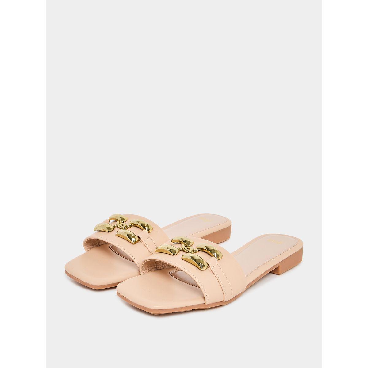 Styli Buckle Embellished Open Toe Flat Sandals-women-shoes-sandals-flats-image-2