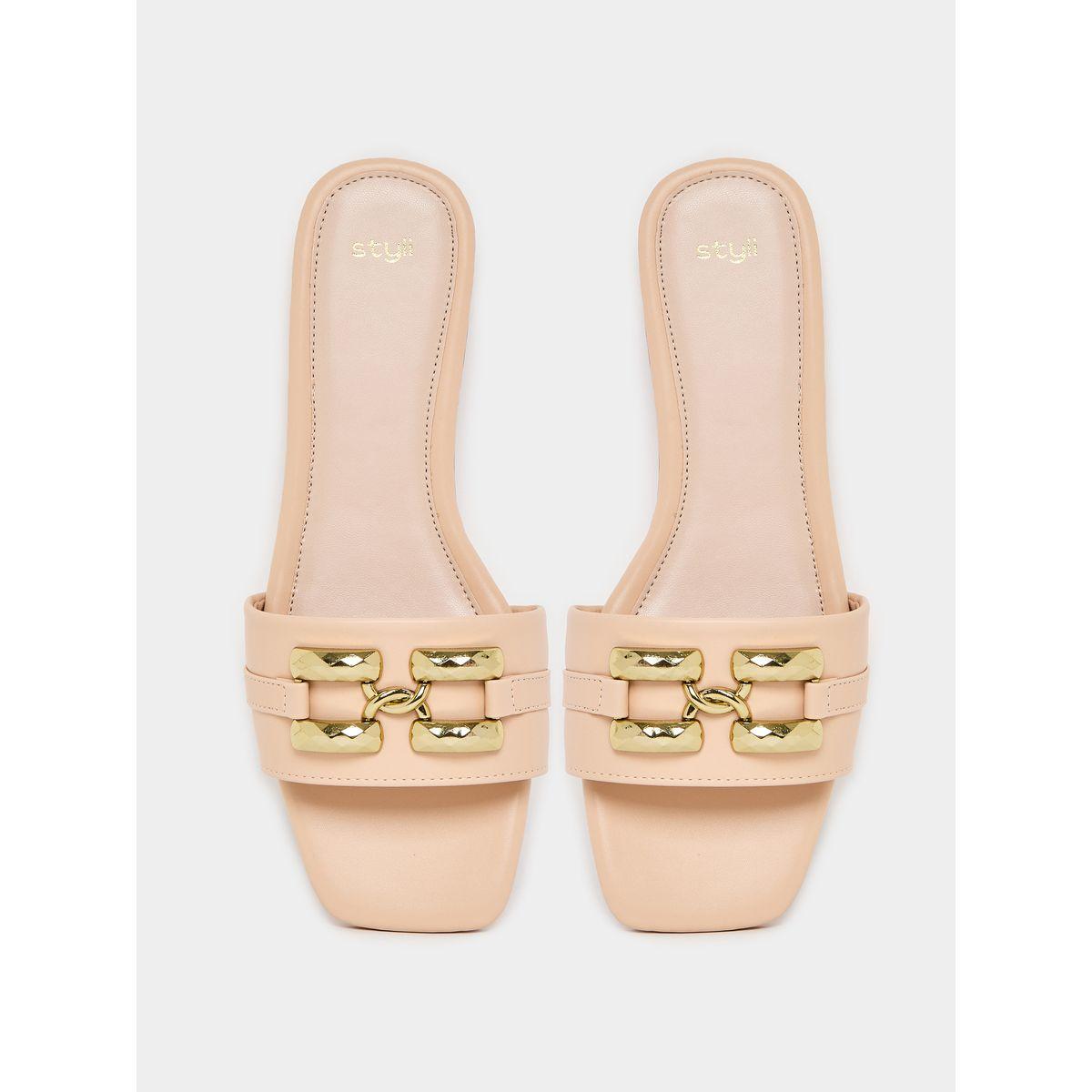 Styli Buckle Embellished Open Toe Flat Sandals-women-shoes-sandals-flats-image-5