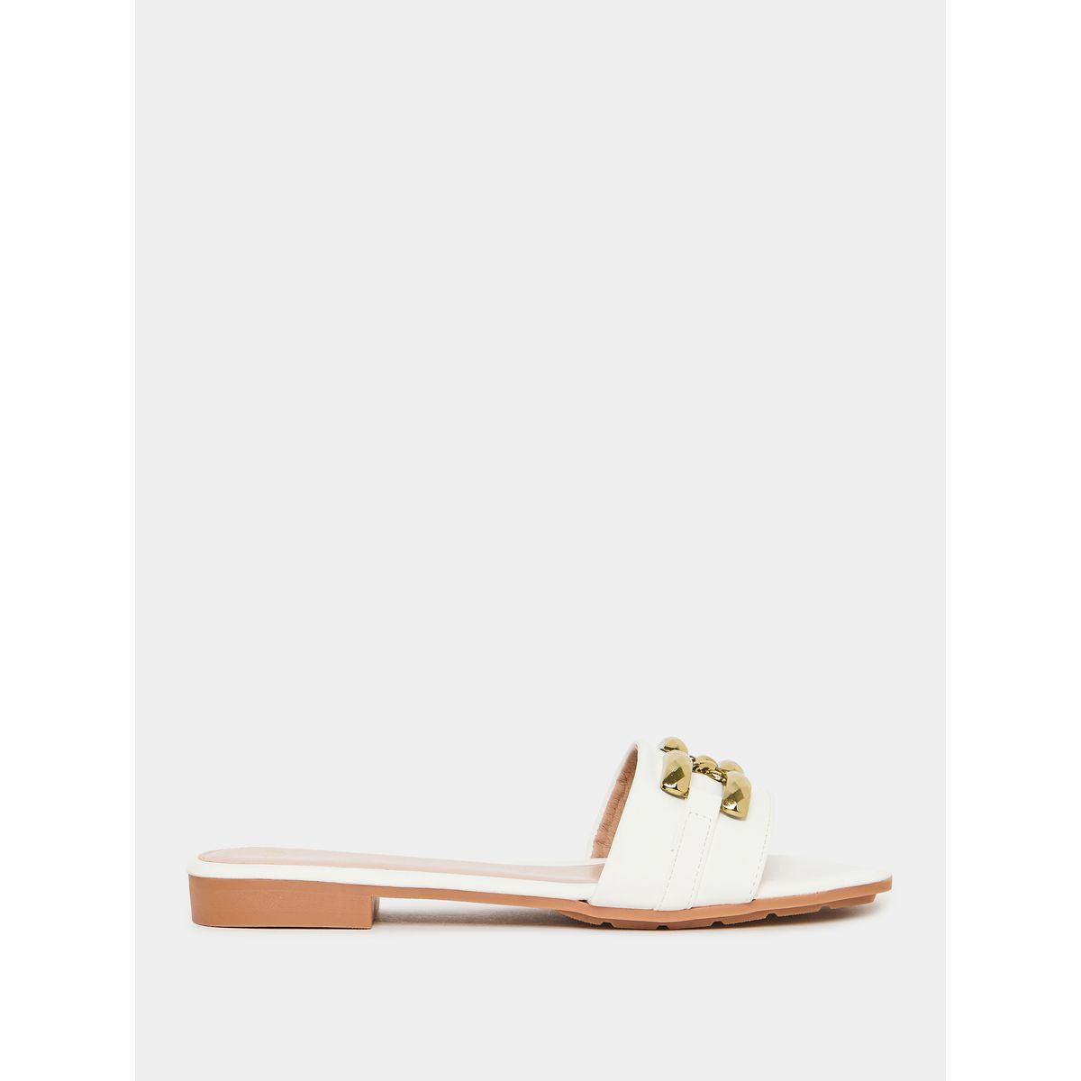 Styli Buckle Embellished Open Toe Flat Sandals-women-shoes-sandals-flats-image-1