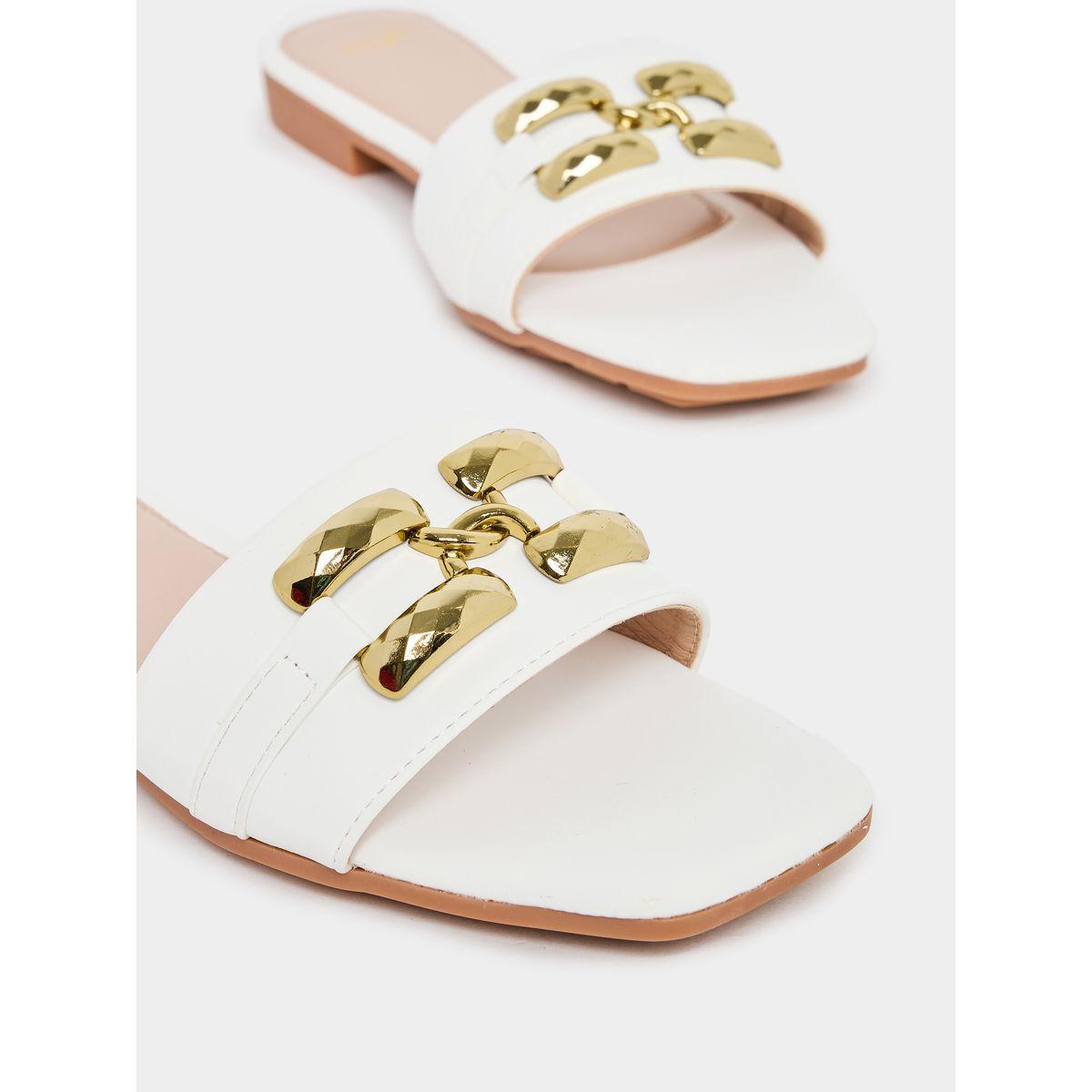 Styli Buckle Embellished Open Toe Flat Sandals-women-shoes-sandals-flats-image-3