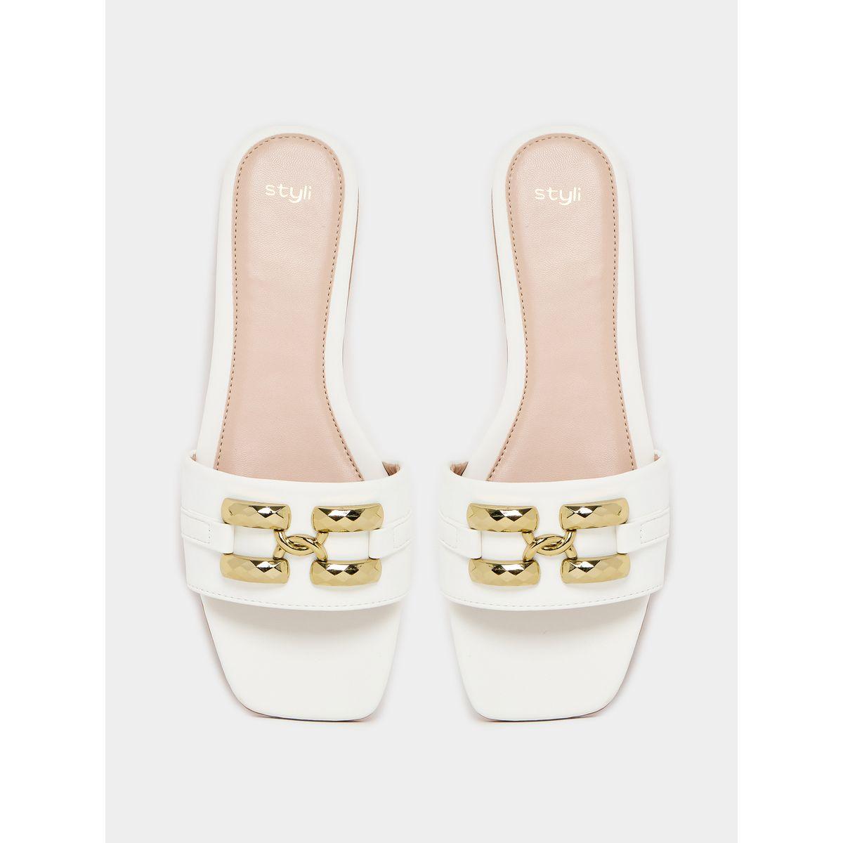Styli Buckle Embellished Open Toe Flat Sandals-women-shoes-sandals-flats-image-5