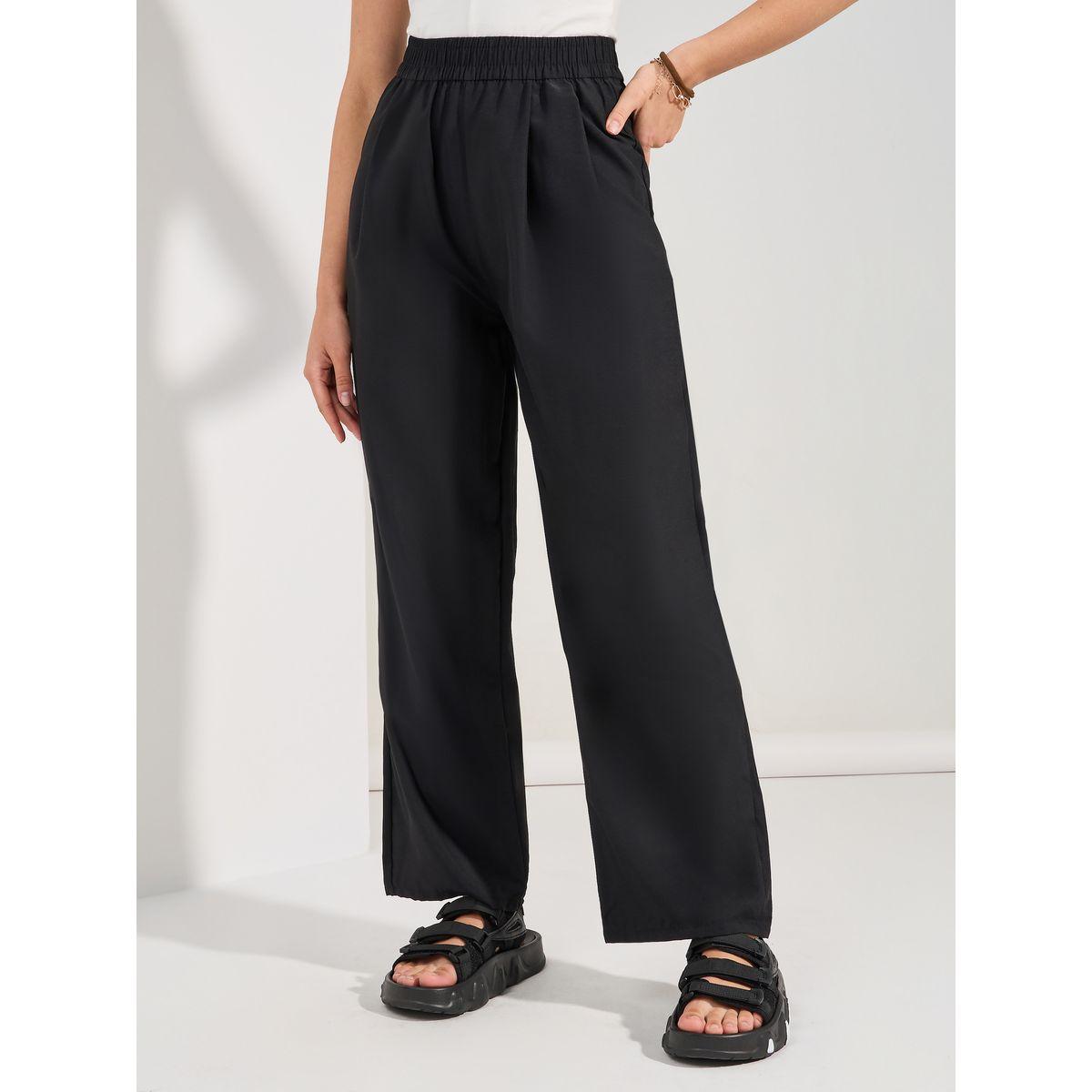 بنطال سادة بارجل واسعة وخصر مطاطي-women-clothing-bottoms-trousers-image-1