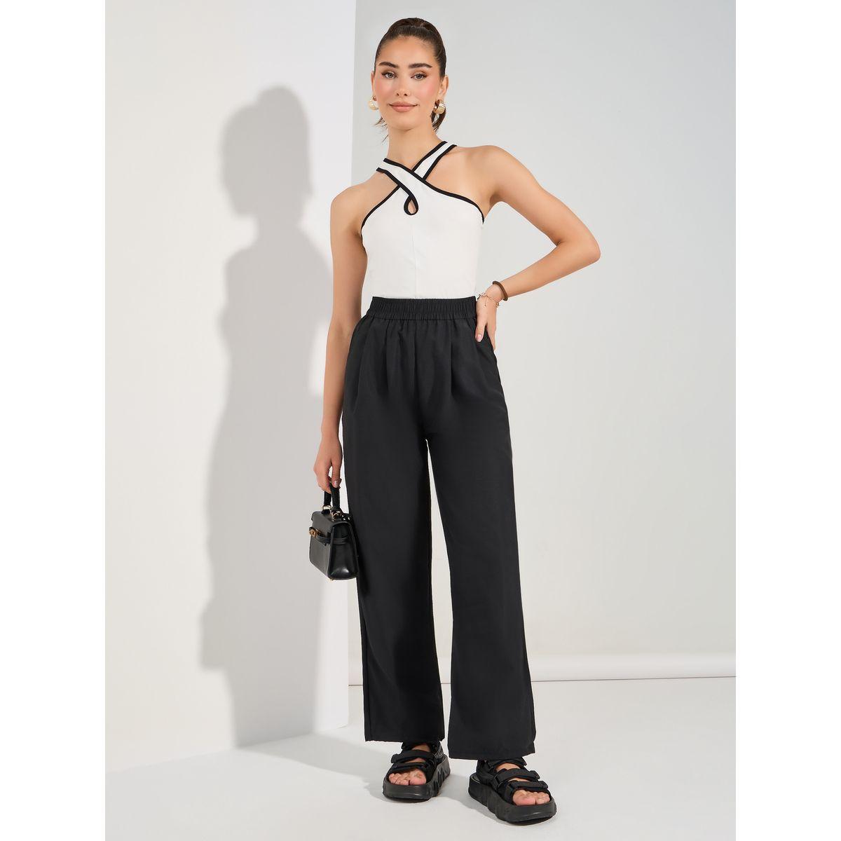 Styli Solid Elastic Waistband Wide Leg Pants-women-clothing-bottoms-trousers-image-2