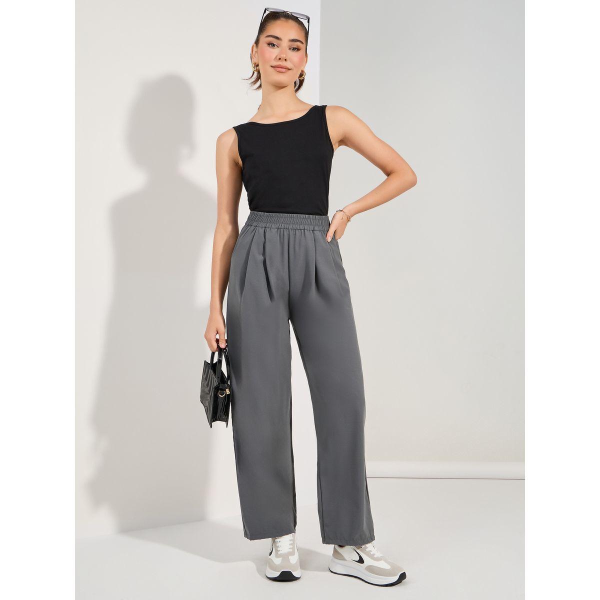 Styli Solid Elastic Waistband Wide Leg Pants-women-clothing-bottoms-trousers-image-2