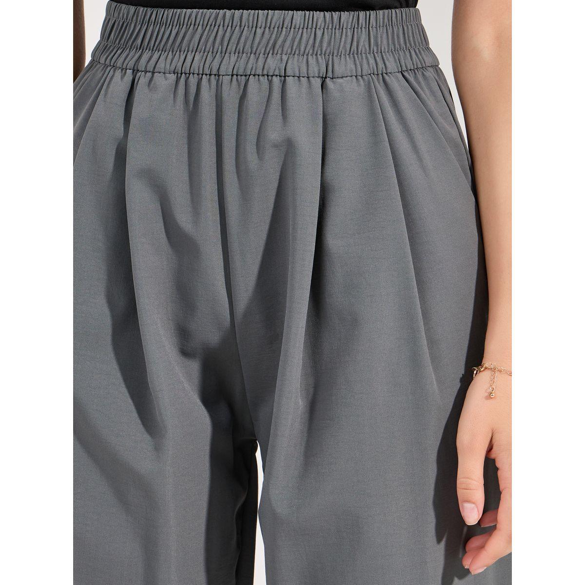 بنطال سادة بارجل واسعة وخصر مطاطي-women-clothing-bottoms-trousers-image-3