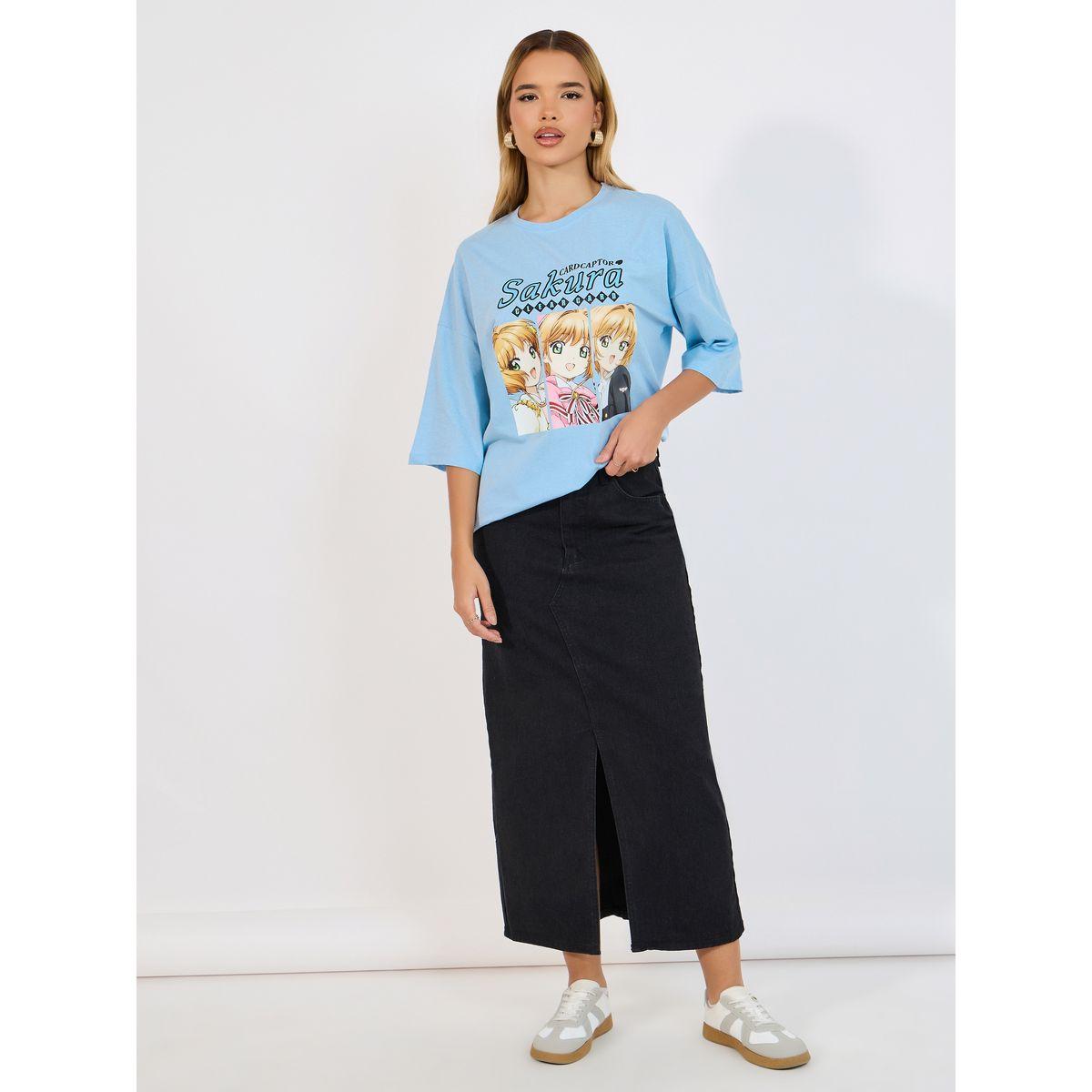 Styli Sakura Graphic Print Oversized T-Shirt with Dropped Shoulder-women-clothing-tshirts-image-2