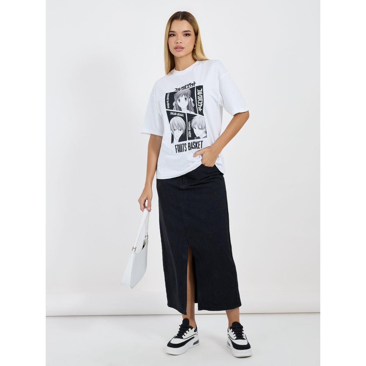 تيشيرت فضفاض بياقة دائرية وطبعة جرافيك-women-clothing-tshirts-image-2