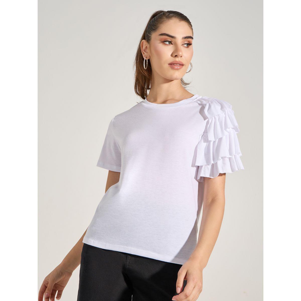 Styli Solid Asymmetrical Ruffle Trim Top-women-clothing-shirtsandblouses-blouses-image-4