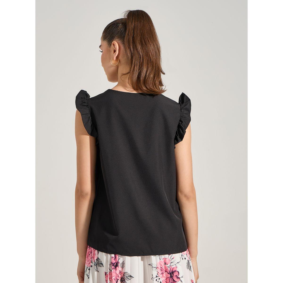 Styli Solid Lace Insert V Neck Blouse-women-clothing-shirtsandblouses-blouses-image-5