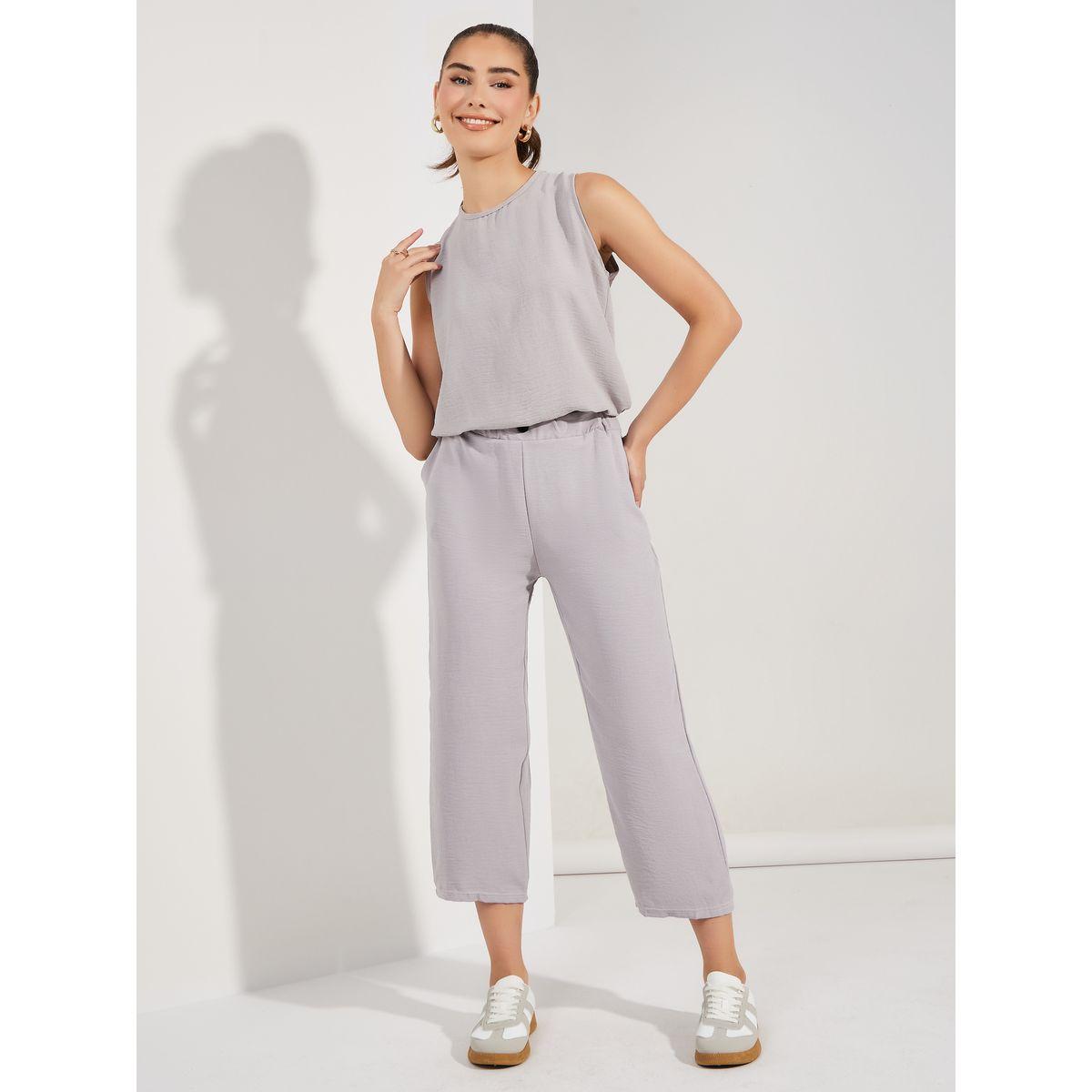 Styli Solid Sleeveless Blouse & 3/4 Pants Co-Ords-women-clothing-coordsets-image-1