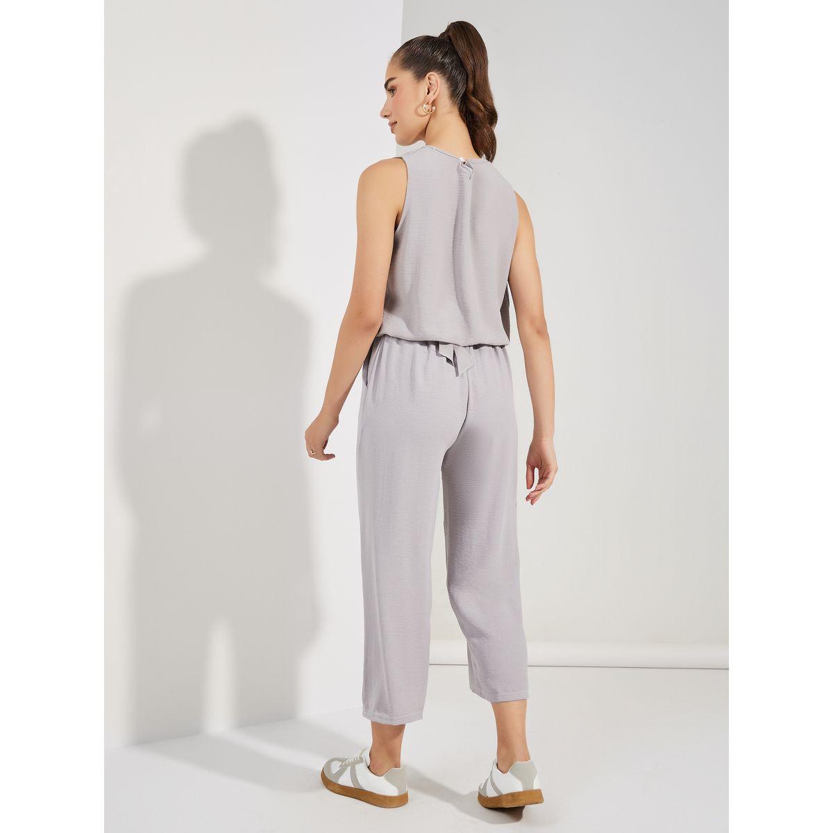 طقم منسق من بلوزة سادة بلا اكمام مع بنطال-women-clothing-coordsets-image-4