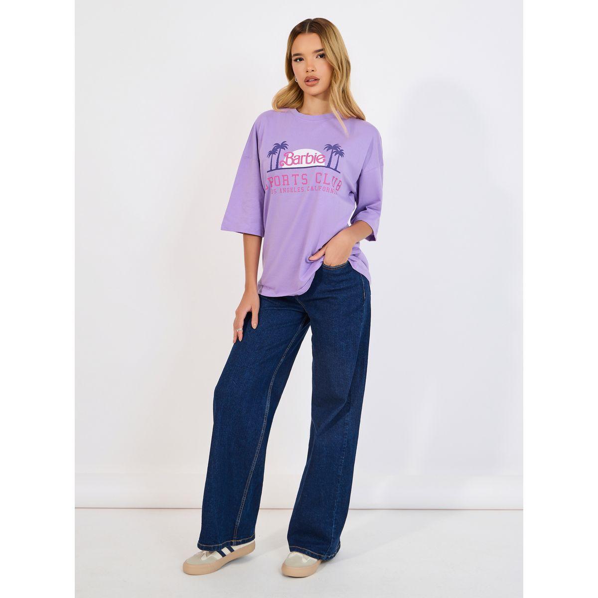 Styli Barbie Sports Club Slogan Puff Print Oversized T-Shirt-women-clothing-tshirts-image-2