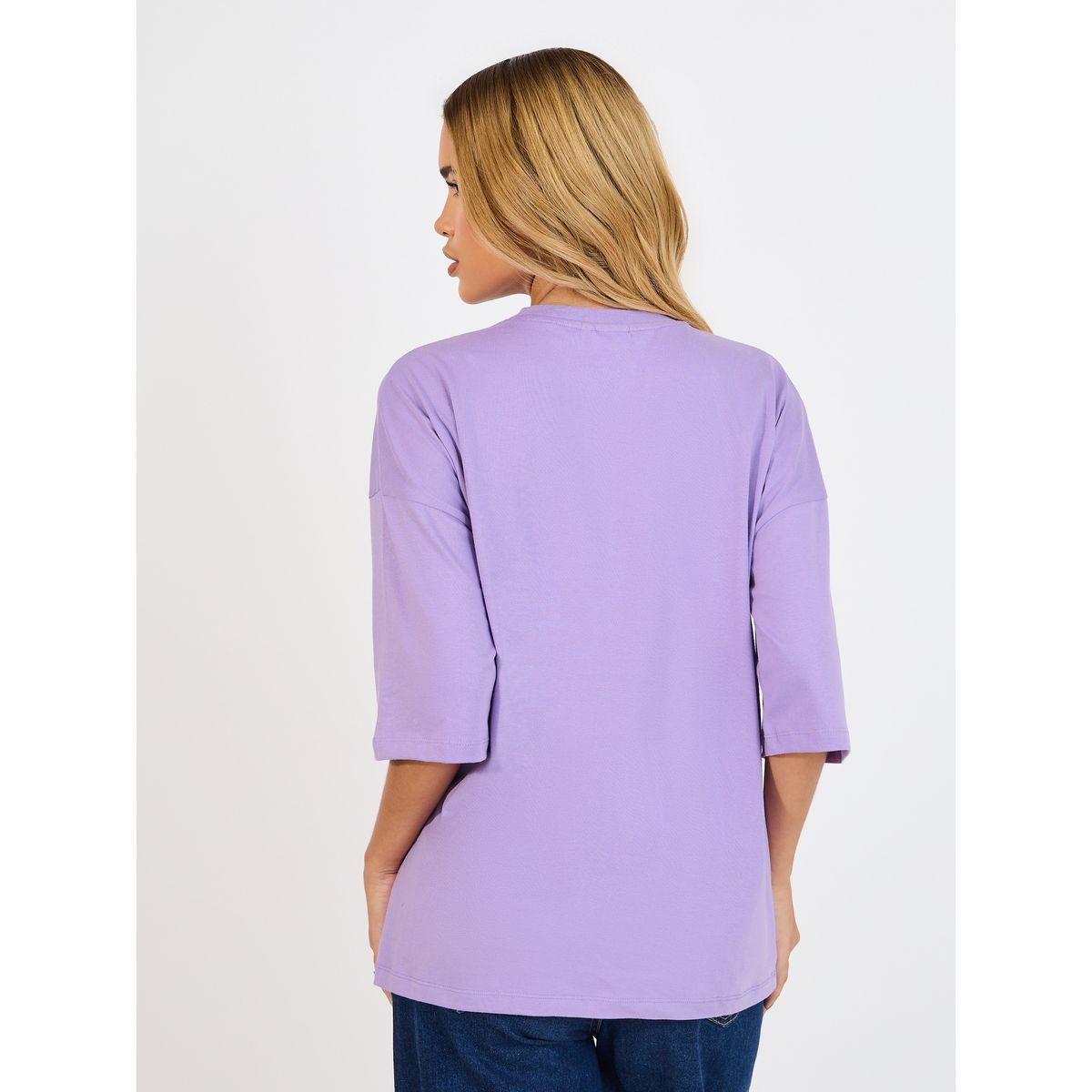 تيشيرت فضفاض مطبع بطبعة كتابة-women-clothing-tshirts-image-4