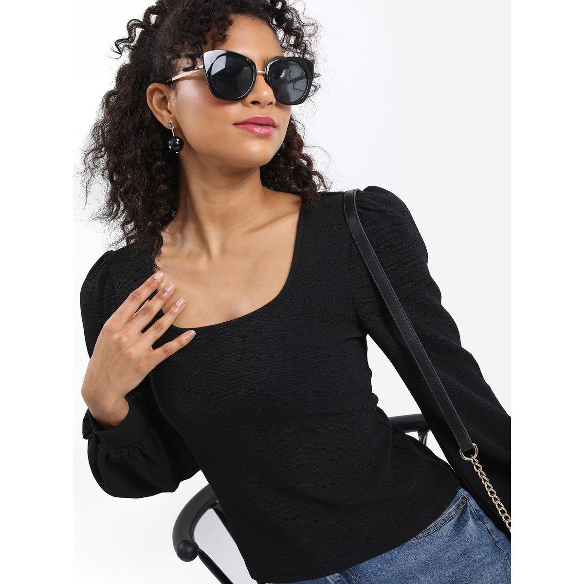 Ketch X Styli  Textured Square Neck Top with Puff Sleeves-women-clothing-shirtsandblouses-blouses-image-1