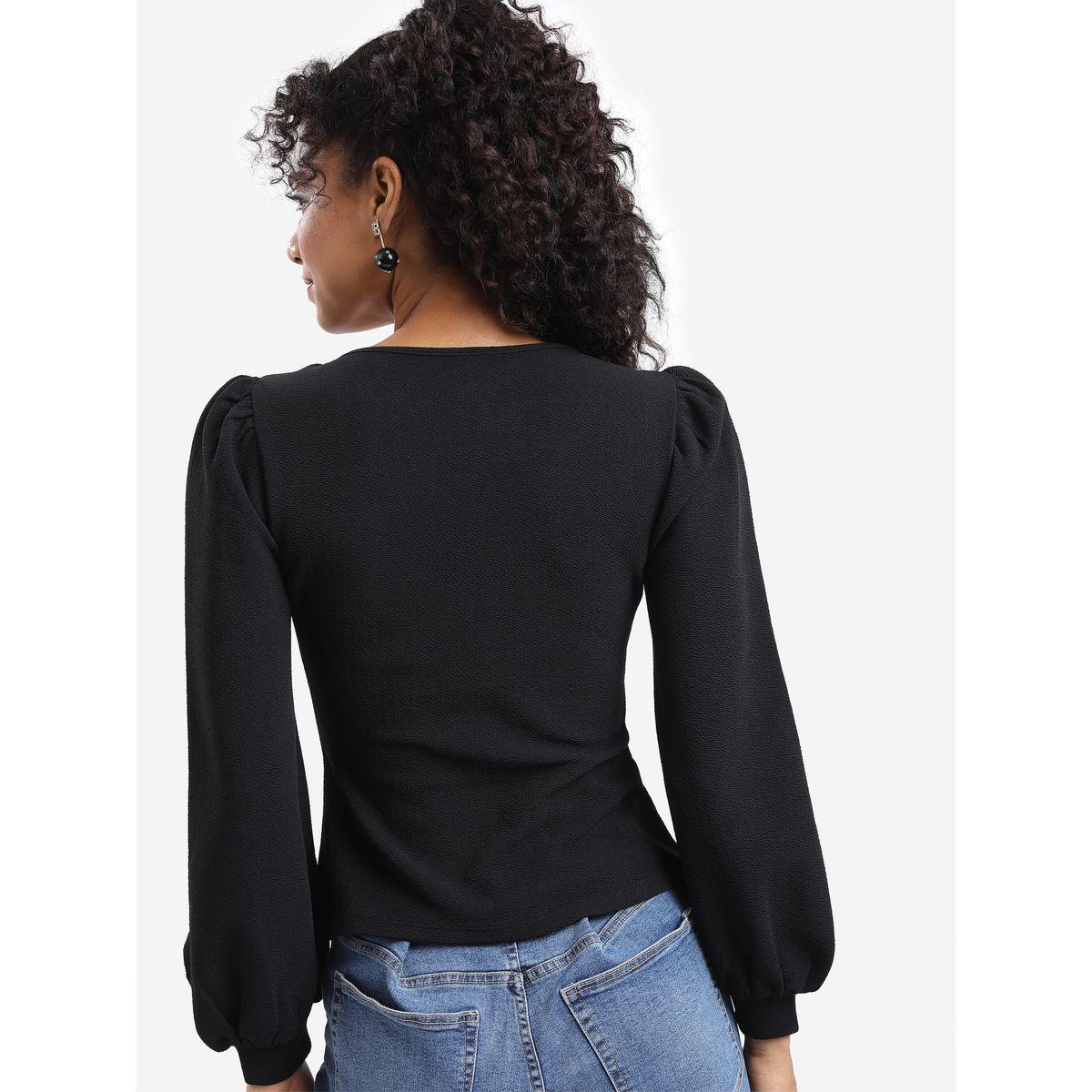Ketch X Styli  Textured Square Neck Top with Puff Sleeves-women-clothing-shirtsandblouses-blouses-image-3