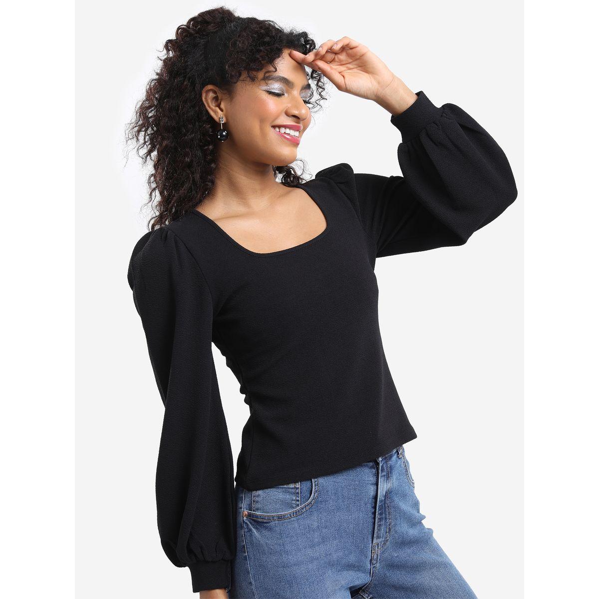Ketch X Styli  Textured Square Neck Top with Puff Sleeves-women-clothing-shirtsandblouses-blouses-image-6