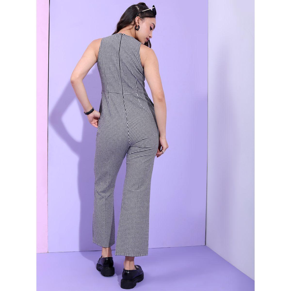 Tokyo Talkies X Styli  Gingham Checked Cotton Jumpsuit with Belt Detail-women-clothing-jumpsuits-image-3