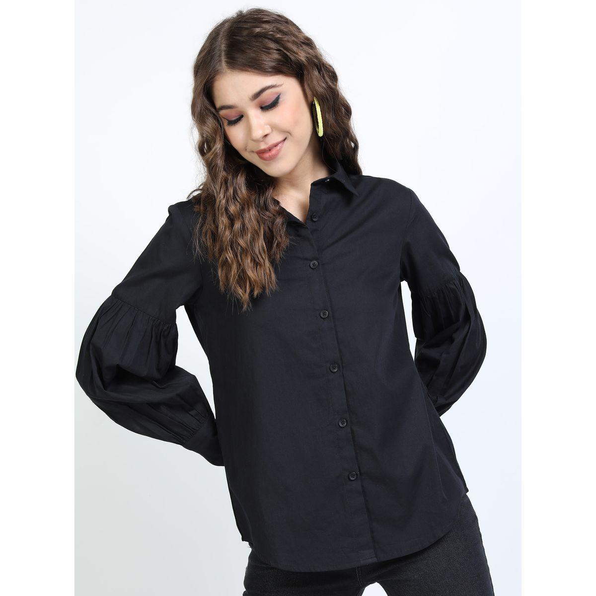 Tokyo Talkies X Styli  Casual Cotton Shirt with Bishop Sleeves-women-clothing-shirtsandblouses-shirts-image-1